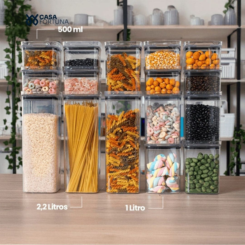 Kit Potes Herméticos Porta Mantimentos Acrílico Empilháveis Quadrado Resistente