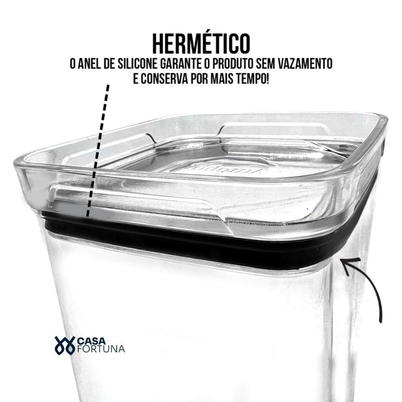 Kit Potes Herméticos Porta Mantimentos Acrílico Empilháveis Quadrado Resistente