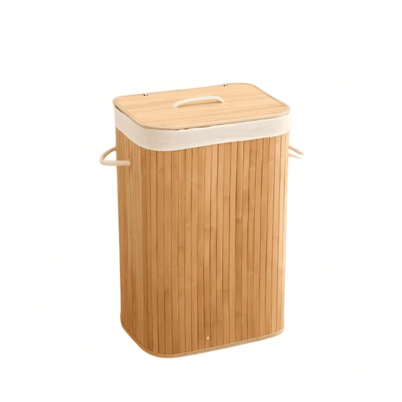 Cesto de Roupa Suja 72 LITROS Lavanderia Bambu c/ Tampa Retangular Forrado
