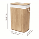 Cesto de Roupa Suja 72 LITROS Lavanderia Bambu c/ Tampa Retangular Forrado