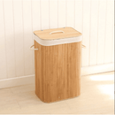 Cesto de Roupa Suja 72 LITROS Lavanderia Bambu c/ Tampa Retangular Forrado