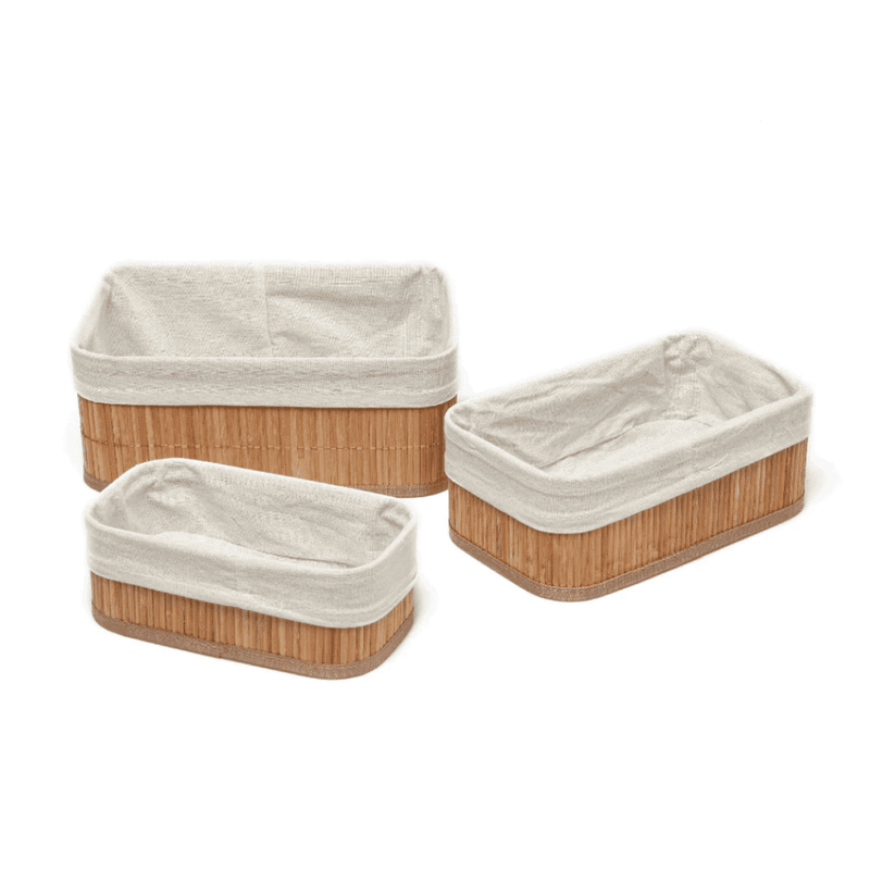 Kit 03 Cestos Organizadores Bambu e Madeira Multifuncional