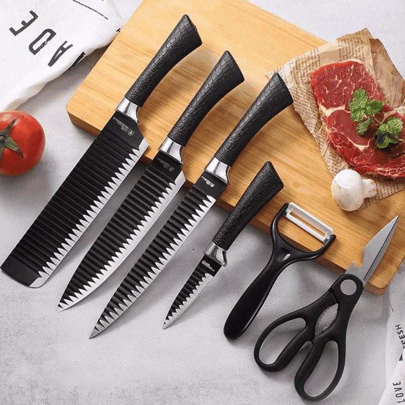 Kit 6 Facas Churrasco Profissional + Amolador Antiaderente