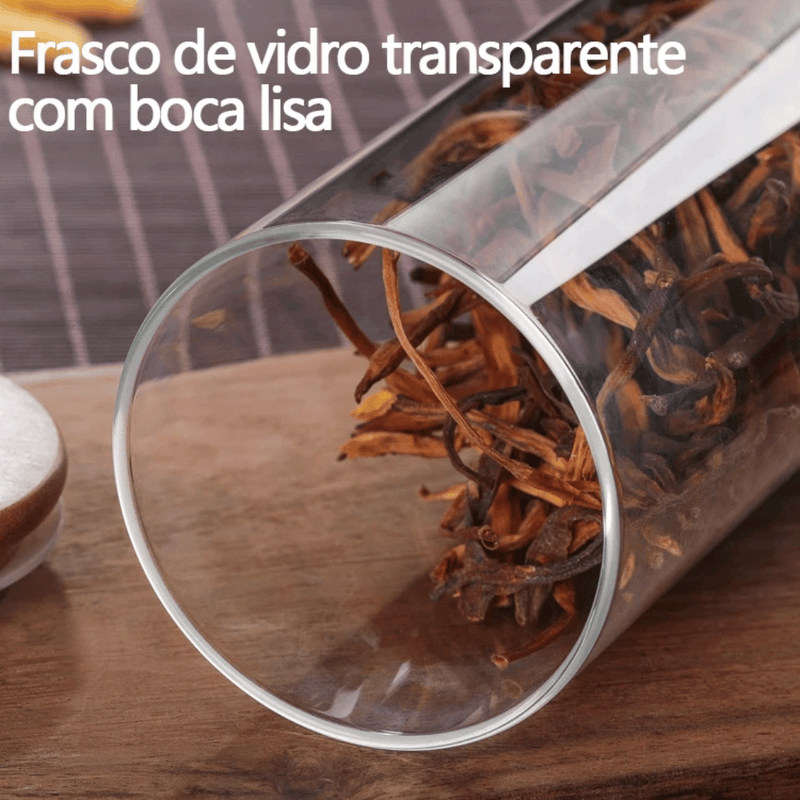 Kit 6 Potes Belifou Série Gaia com Tampas de Bambu