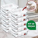 Kit Potes Vidro Hermético Retangular 4 Travas Marmita Premium
