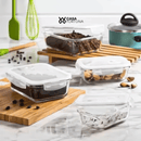 Kit Potes Vidro Hermético Retangular 4 Travas Marmita Premium