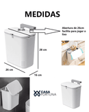 Lixeira Suspensa 9 Litros Com Tampa E Suporte Alto De Adesivos E Alça