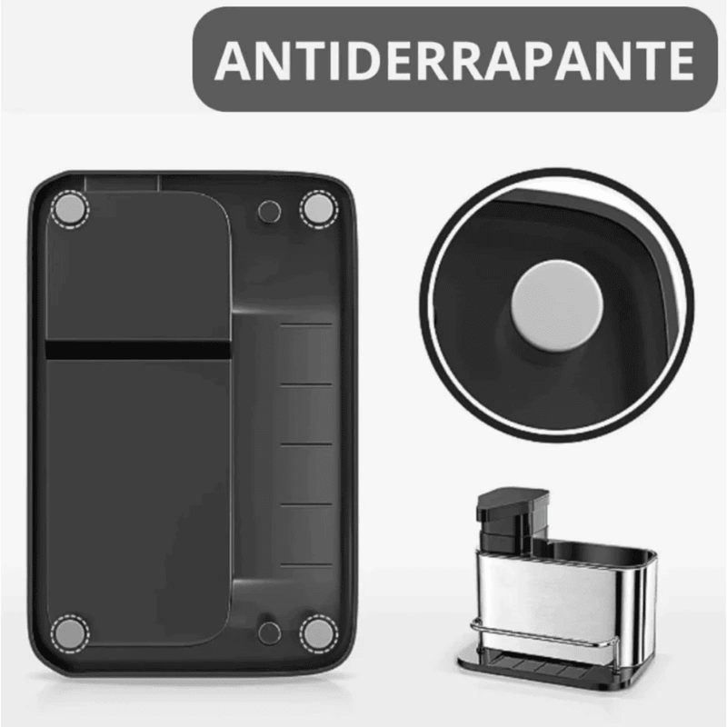 Organizador Aço Inox De Pia Suporte Para Esponja Com Porta Detergente Dispenser