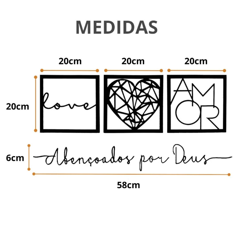 Conjunto de Quadros Decorativos em MDF Preto Fosco
