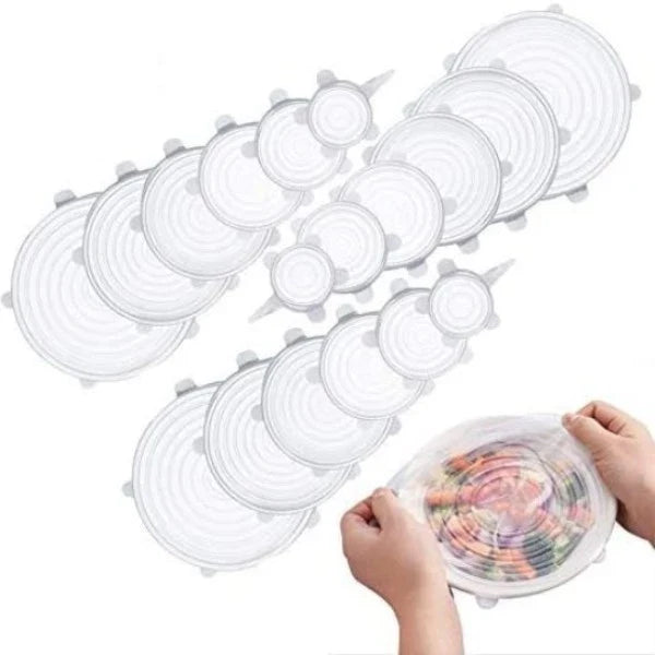 Kit com 6 Tampas de Silicone Universal Reutilizável
