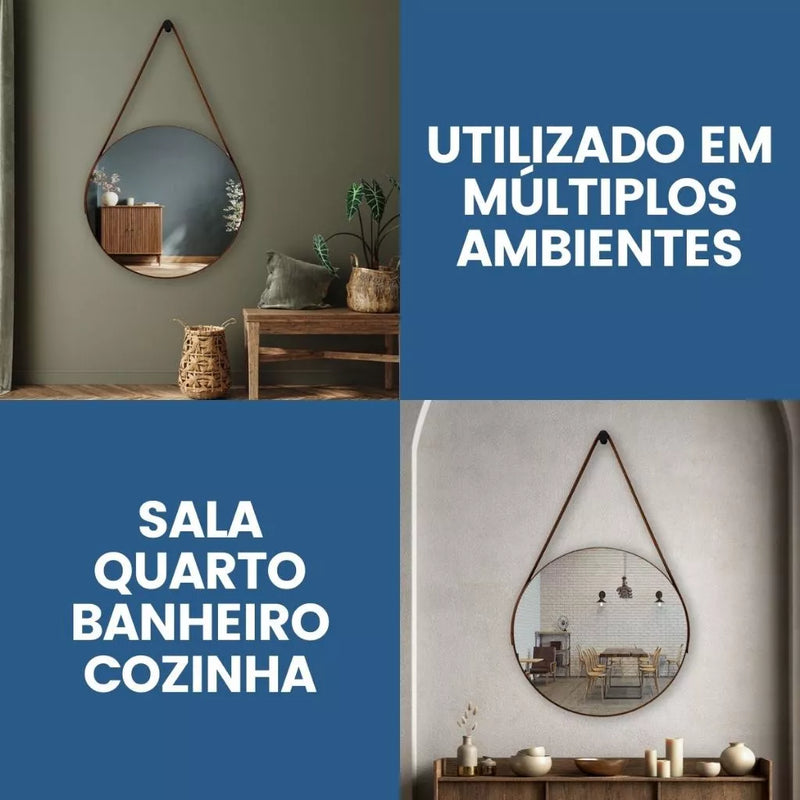 Espelho Redondo Adnet 30cm com Alça + Suporte e Pendurador