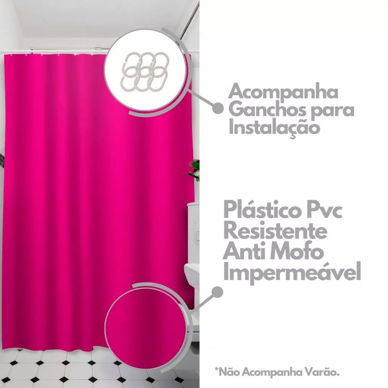 Cortina Box Lisa em PVC para Banheiro Anti Mofo com Ganchos