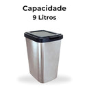 Lixeira Cesto Inox Metalizado 09 Litros Com Tampa Click Label Vermelho Rose Gold