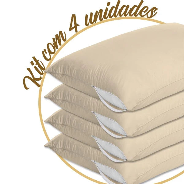 Kit com 4 Capas Protetoras de Travesseiro Bege com Zíper