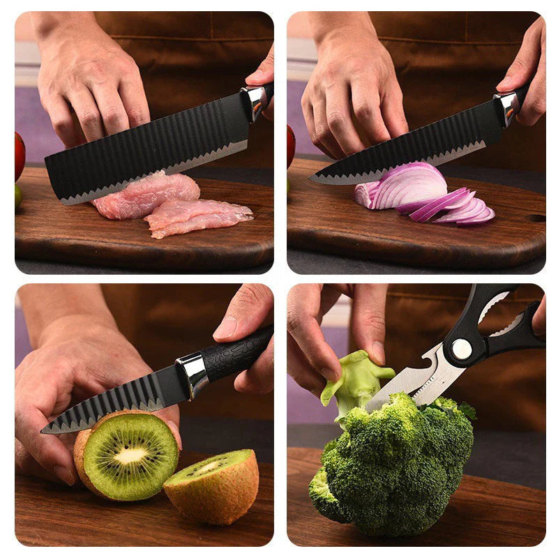 Kit de 6 Facas para Churrasco e Cozinha Profissional Antiaderente