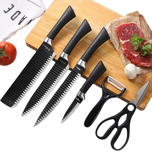 Kit de 6 Facas para Churrasco e Cozinha Profissional Antiaderente