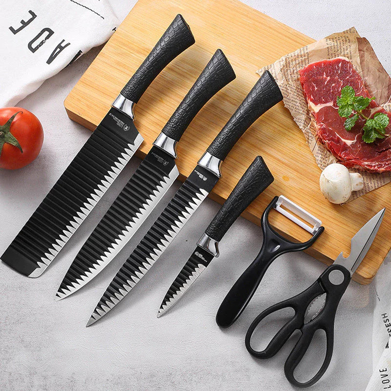 Kit de 6 Facas para Churrasco e Cozinha Profissional Antiaderente